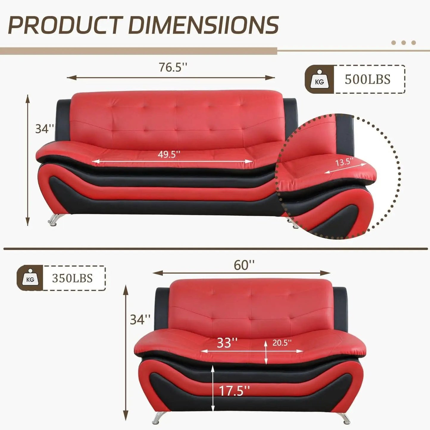 Faux Leather Sofa And Loveseat Set Red 2 Piece from PriceLows™