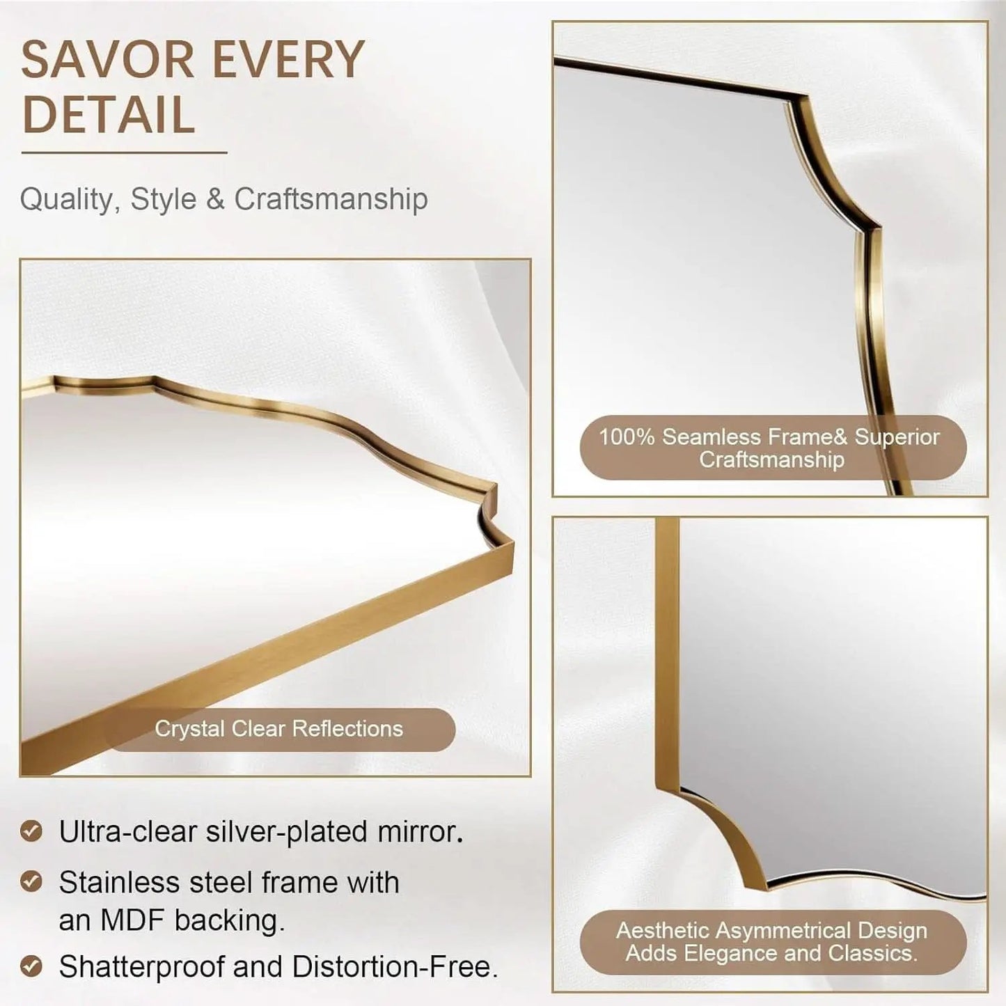 Stainless Steel Wall Mount Vanity Mirror 22x30 Asymmetrical Frame from PriceLows™