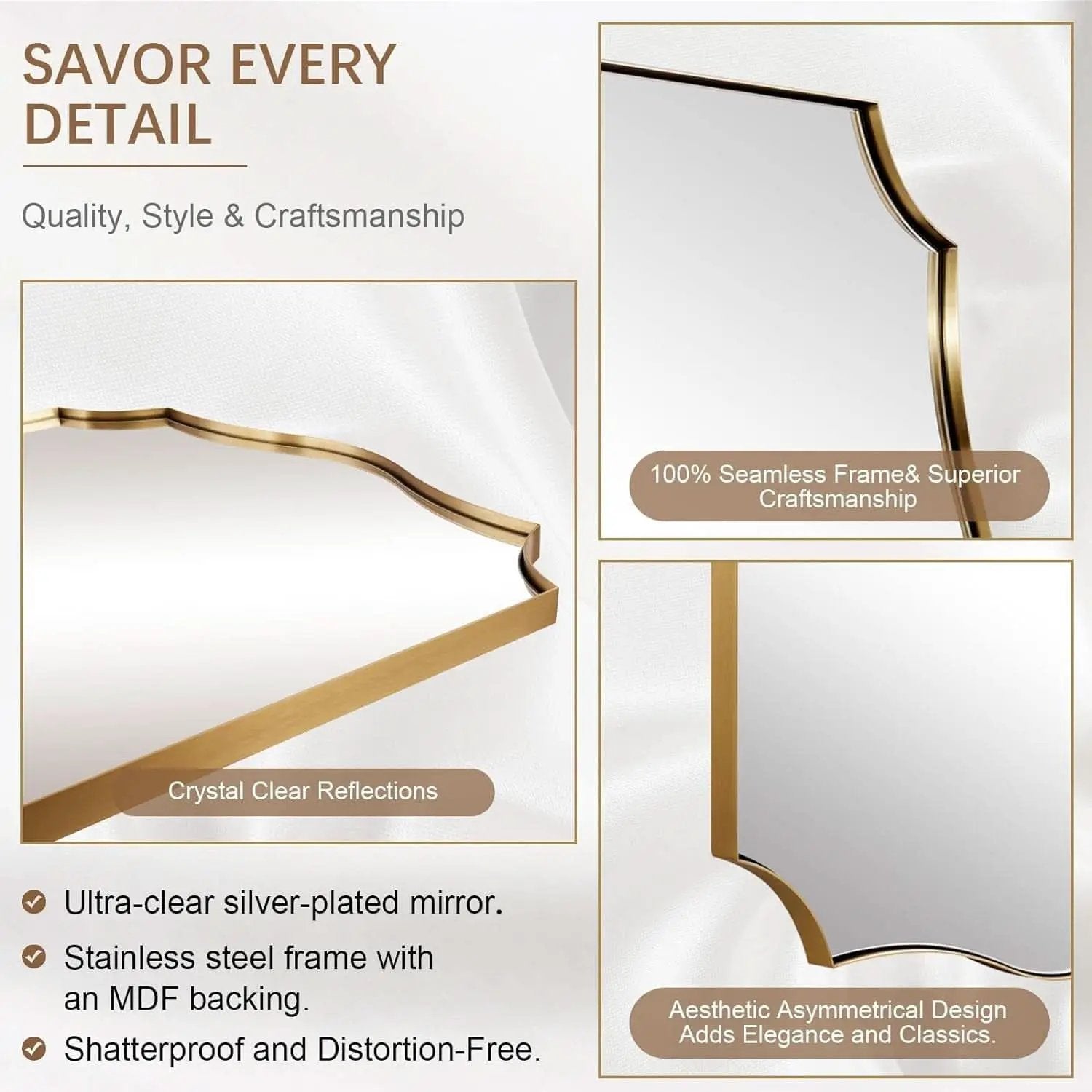 Stainless Steel Wall Mount Vanity Mirror 22x30 Asymmetrical Frame from PriceLows™