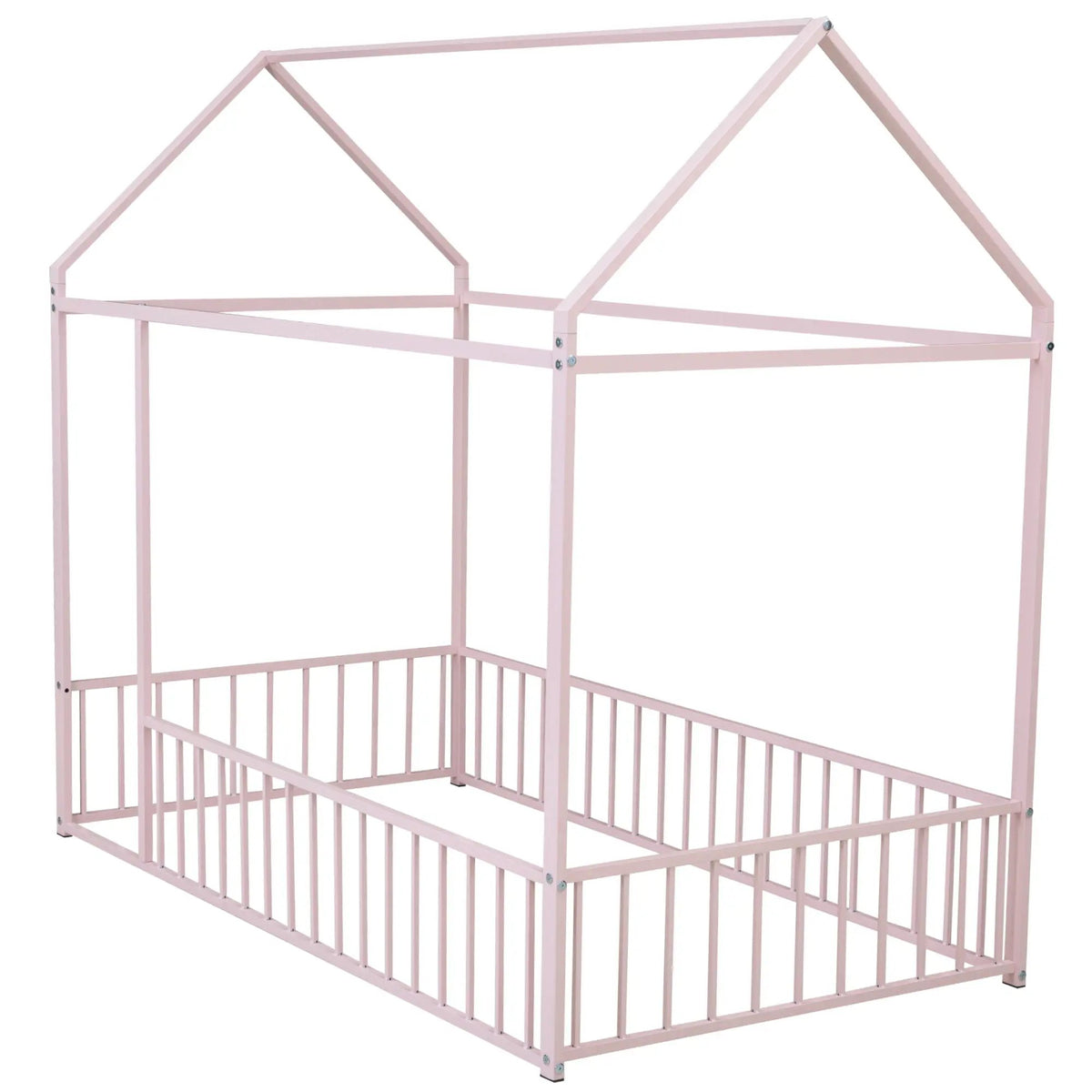 Kids Metal Bed Frame | Roof And Side Fence | Semi Enclosed Space | Three Colors