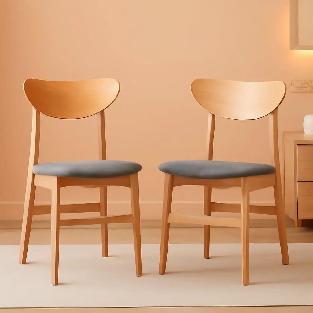 Dining Chair Set Of 2 With Grey Cushions And Natural Wood from PriceLows™