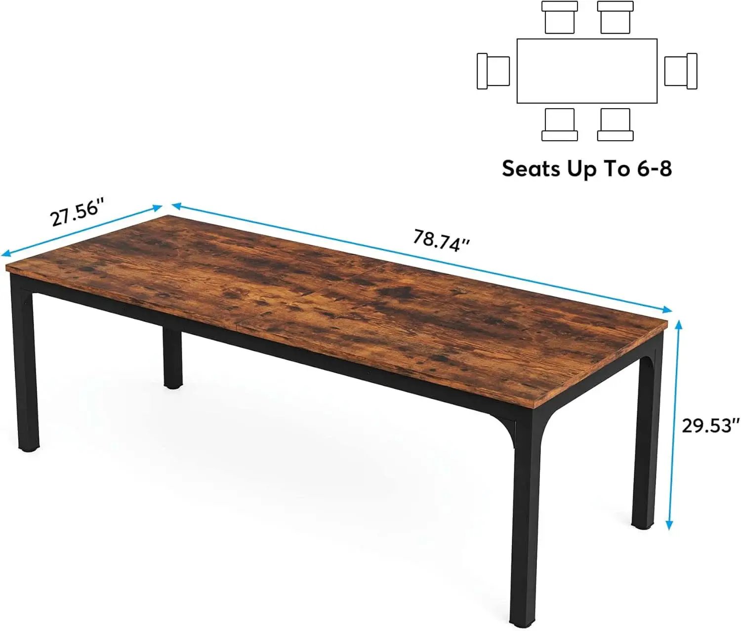 78 Inch Narrow Dining Table For 6 To 8 People Rustic Wood from PriceLows™