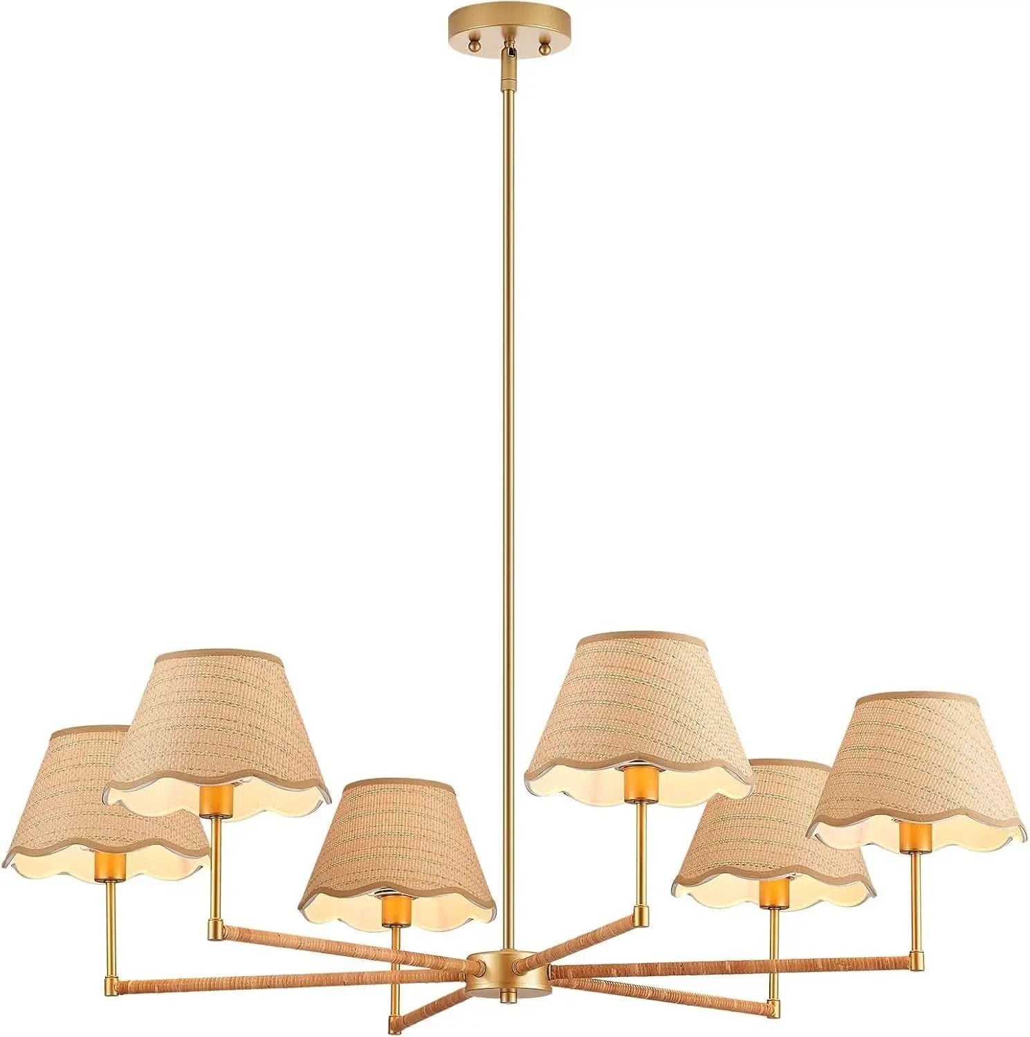 39 Inch Boho Rattan Chandelier Pendant Light 6 Lights from PriceLows™