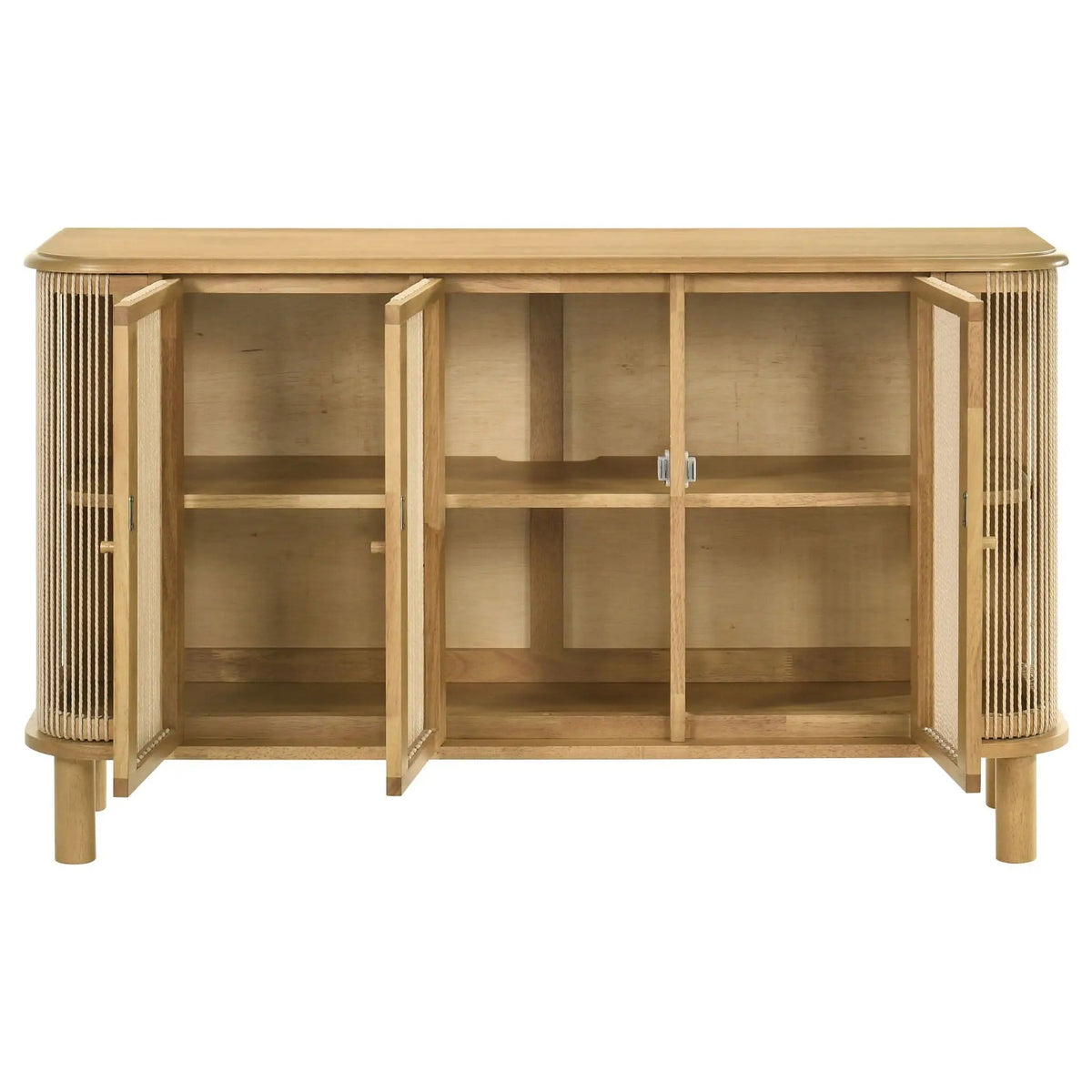 Ervine 3-Door Rope Panel Sideboard Accent Storage Cabinet | 53.25 x 15.75 x 31.5 in | Rubberwood & Plywood | Natural