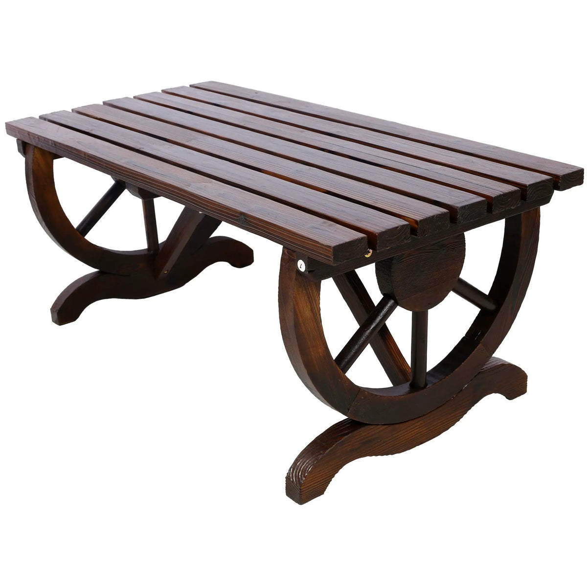 Wooden Garden Bench | Wagon Wheel Legs | Solid Fir | Two Seater