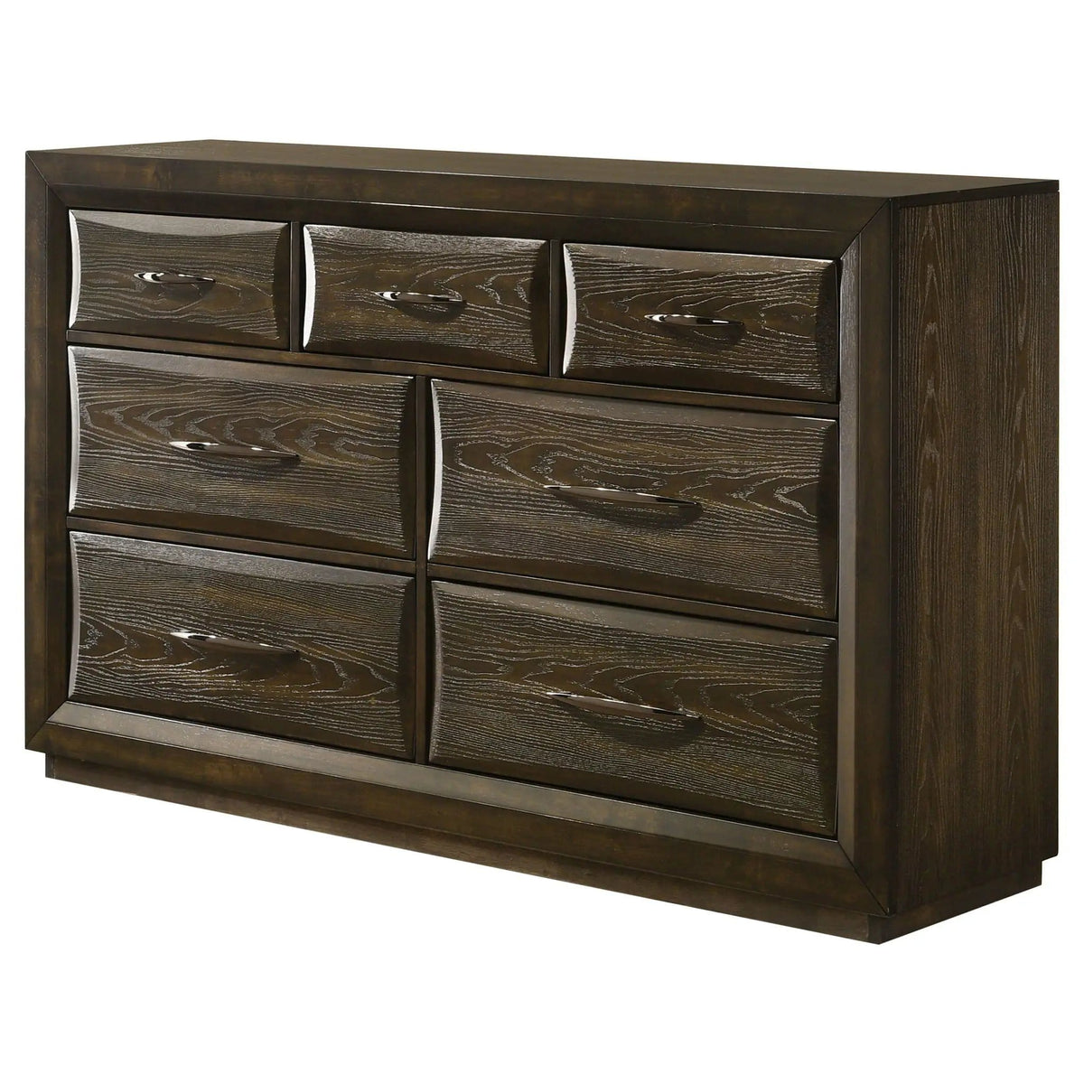 Atlas 7-drawer Bedroom Dresser Cabinet Dark | 63 x 17.75 x 39 in | Rubberwood & Engineered Wood | Oak