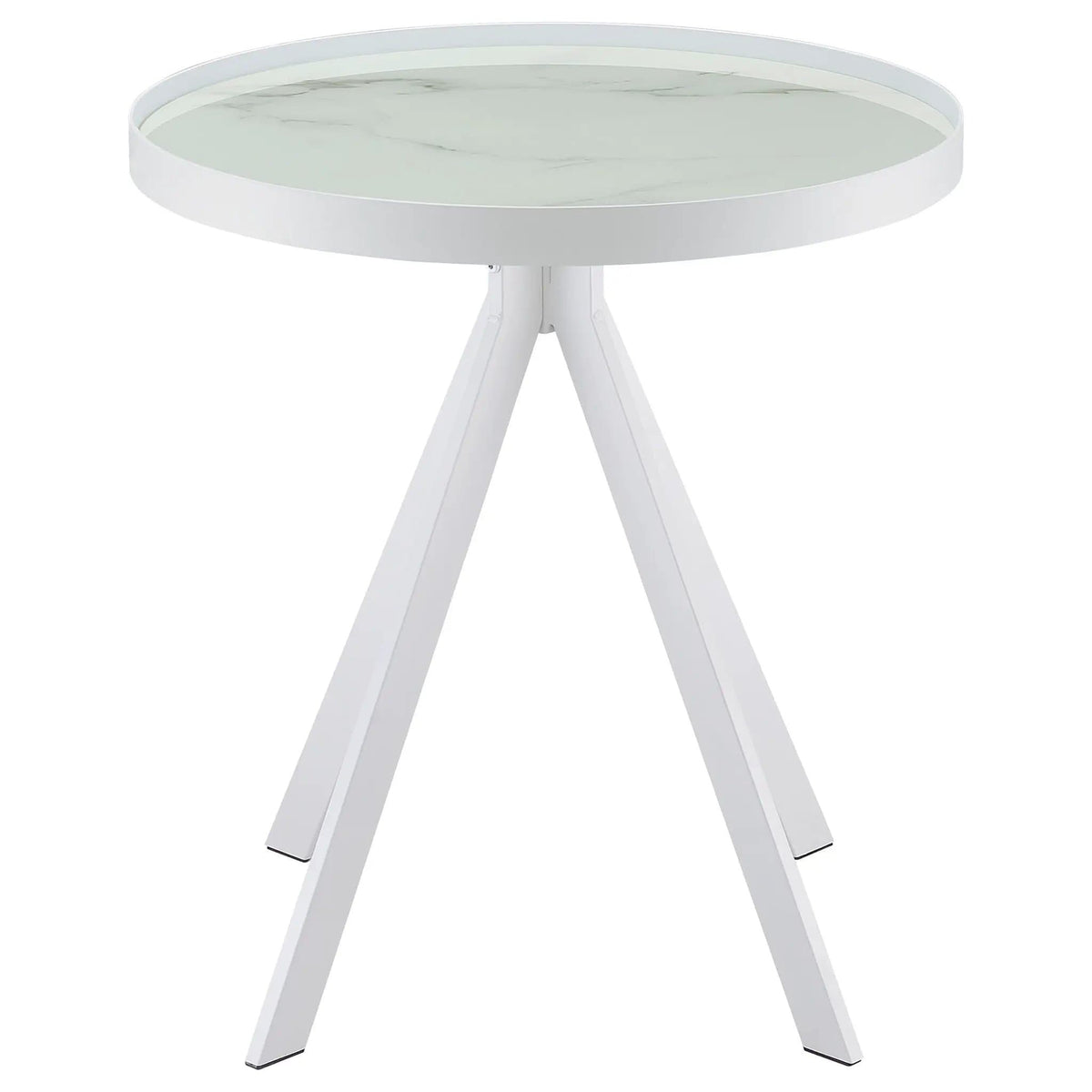 Briggs Round Marble Printed Glass Top End Side Table | 21.5 x 21.5 x 24 in | Marble & Tempered Glass | White