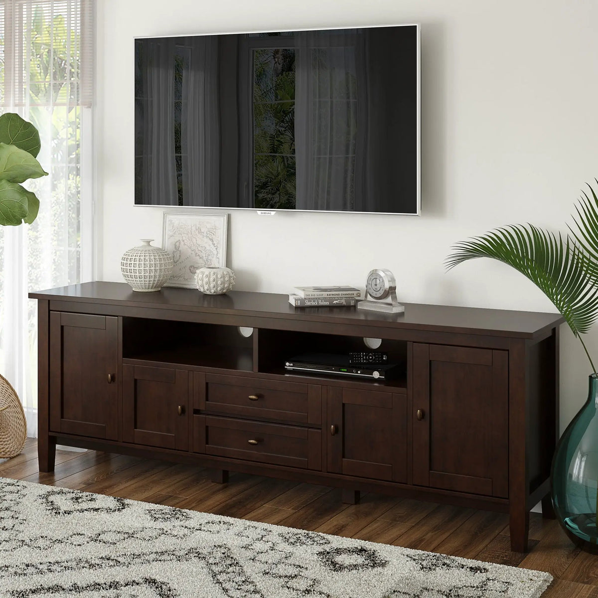 Warm Shaker Extra Wide TV Media Stand | Handcrafted Solid Wood | Fits TVs Up To 80 Inch | 72 Inch Length
