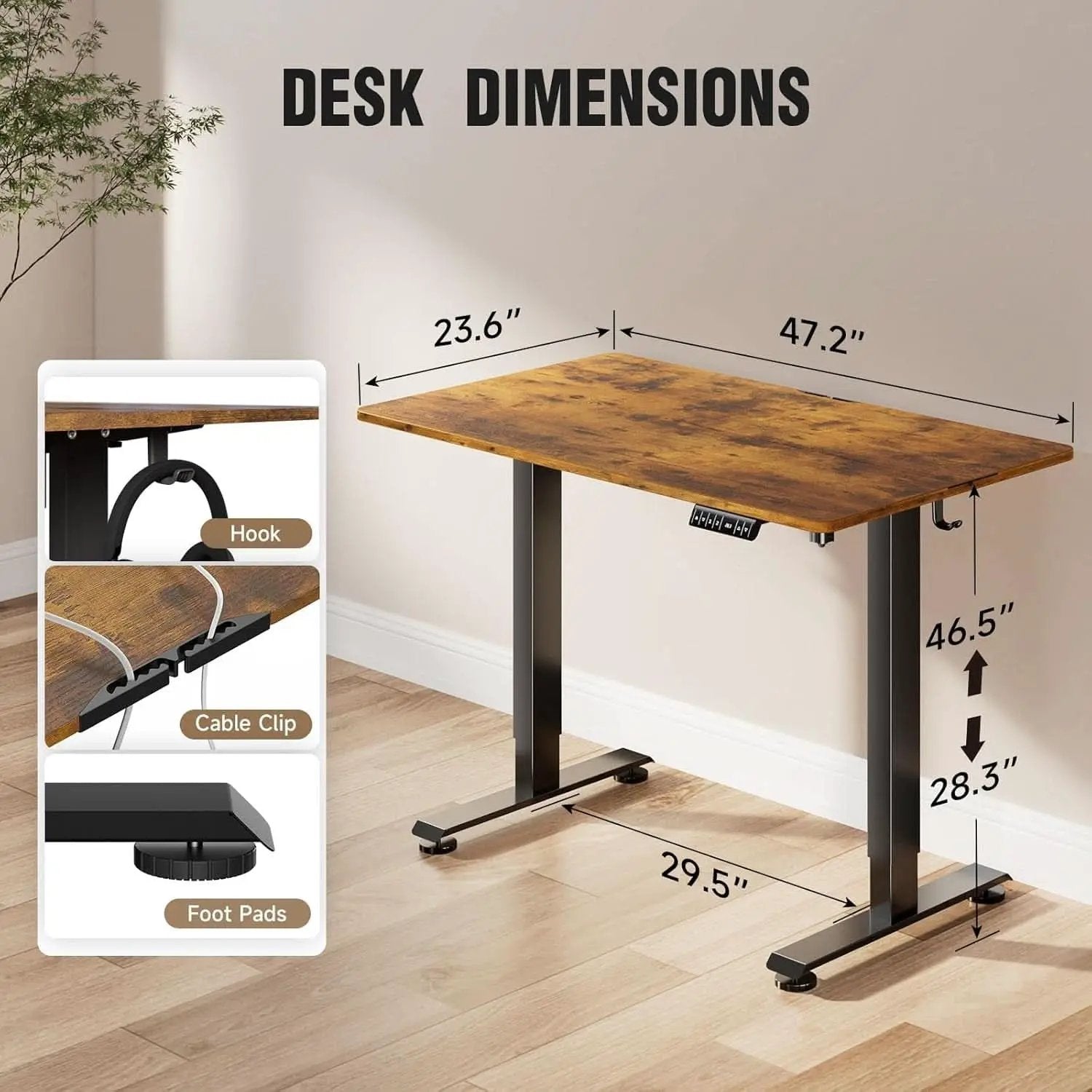 47.2 Inch Electric Standing Desk Wood Desktop Brown from PriceLows™
