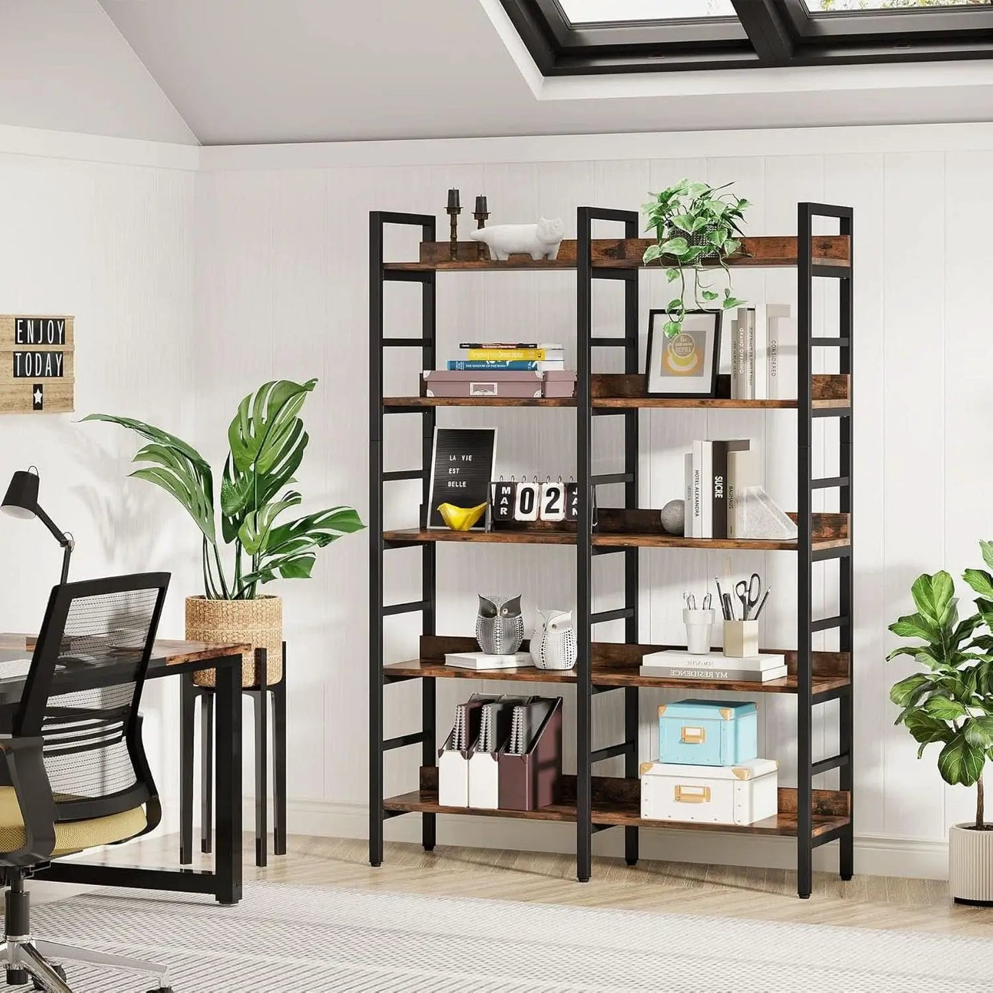 Rustic Brown 5 Tier Etagere Bookcase 71 In High 47 In Wide from PriceLows™
