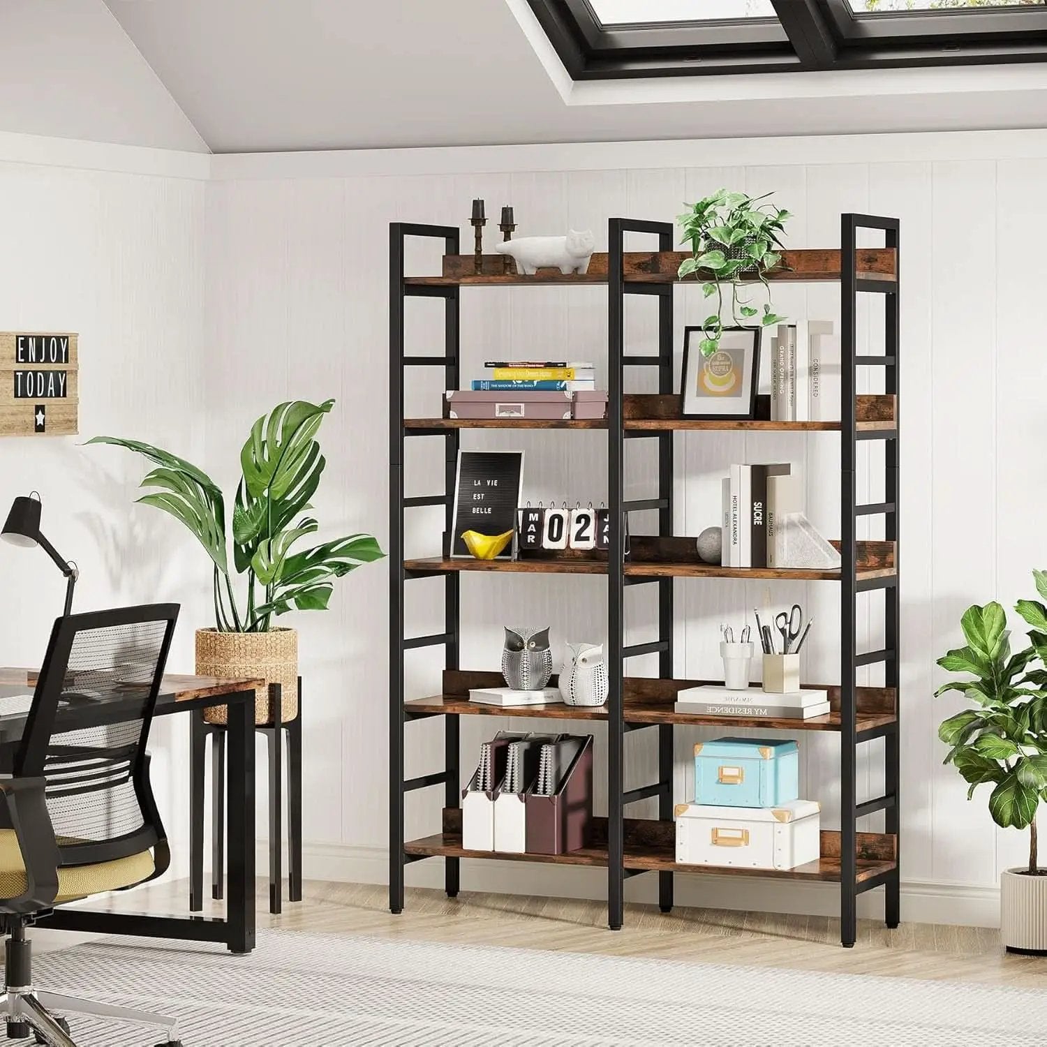 Rustic Brown 5 Tier Etagere Bookcase 71 In High 47 In Wide from PriceLows™