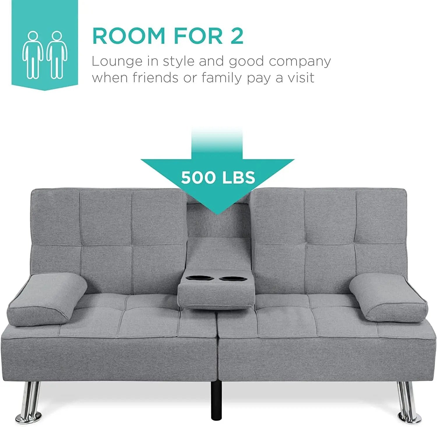 Gray Linen Modern Folding Futon Sofa Bed With Armrests from PriceLows™