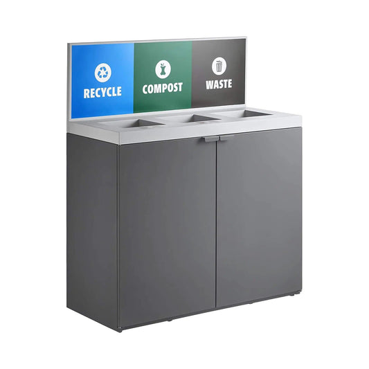 86-Gallon Heavy-Duty Commercial Steel Three-Stream Trash Can Cabinet With Panel | Steel | Home Use | Home