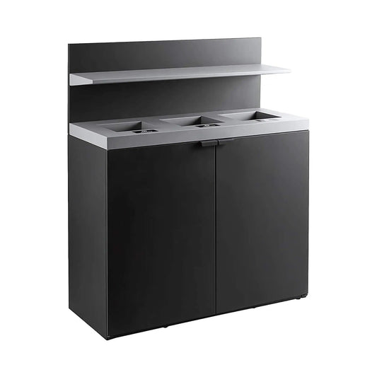 86-Gallon Heavy-Duty Commercial Steel Three-Stream Trash Can Cabinet With Tray Holder | Steel | Home Use | Home