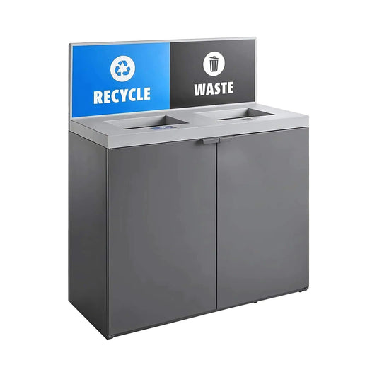 86-Gallon Heavy-Duty Commercial Steel Two-Stream Trash Can Cabinet With Panel | Steel | Home Use | Home