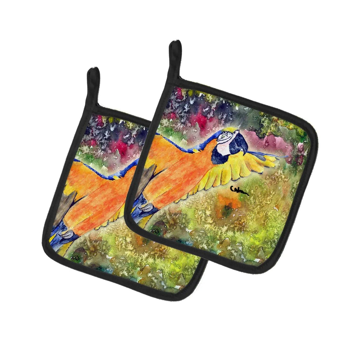 Pot Holder Set of 2 | Heat Resistant Quilted Hot Pads | 7.5 x 7.5 Inch | Parrot Parrot Head (Style 3)