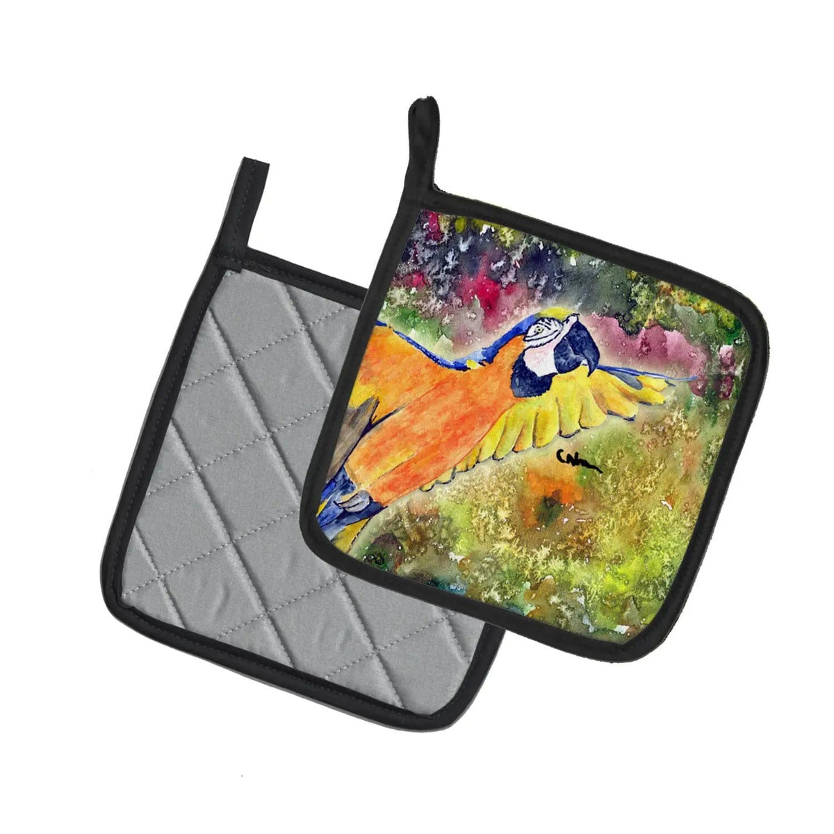 Pot Holder Set of 2 | Heat Resistant Quilted Hot Pads | 7.5 x 7.5 Inch | Parrot Parrot Head (Style 3)