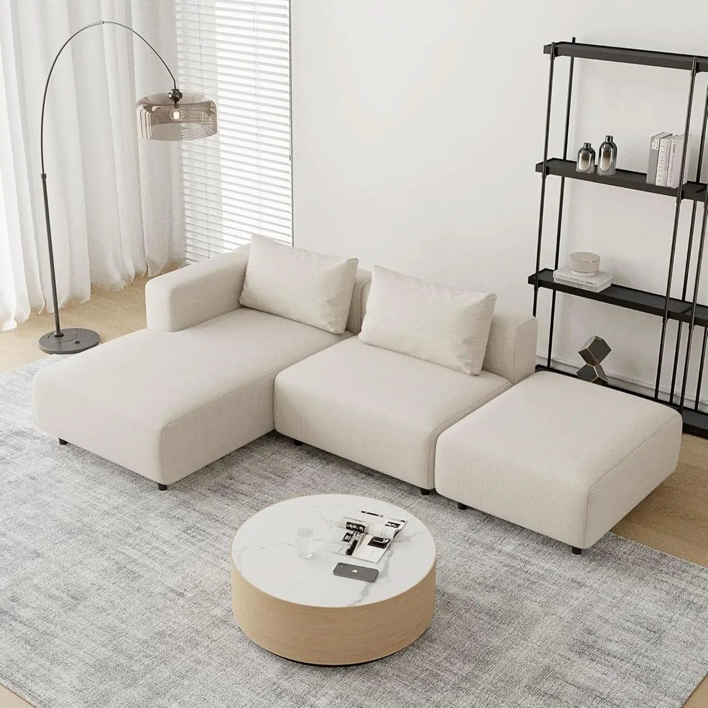 Soft Corduroy Sectional Sofa Set L Shaped Cream Modular from PriceLows™