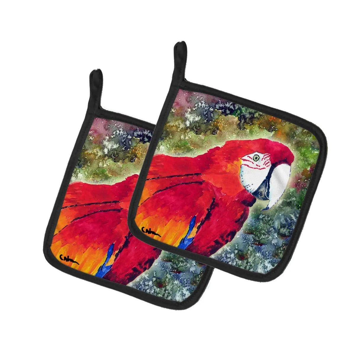 Pot Holder Set of 2 | Heat Resistant Quilted Hot Pads | 7.5 x 7.5 Inch | Parrot Parrot Head