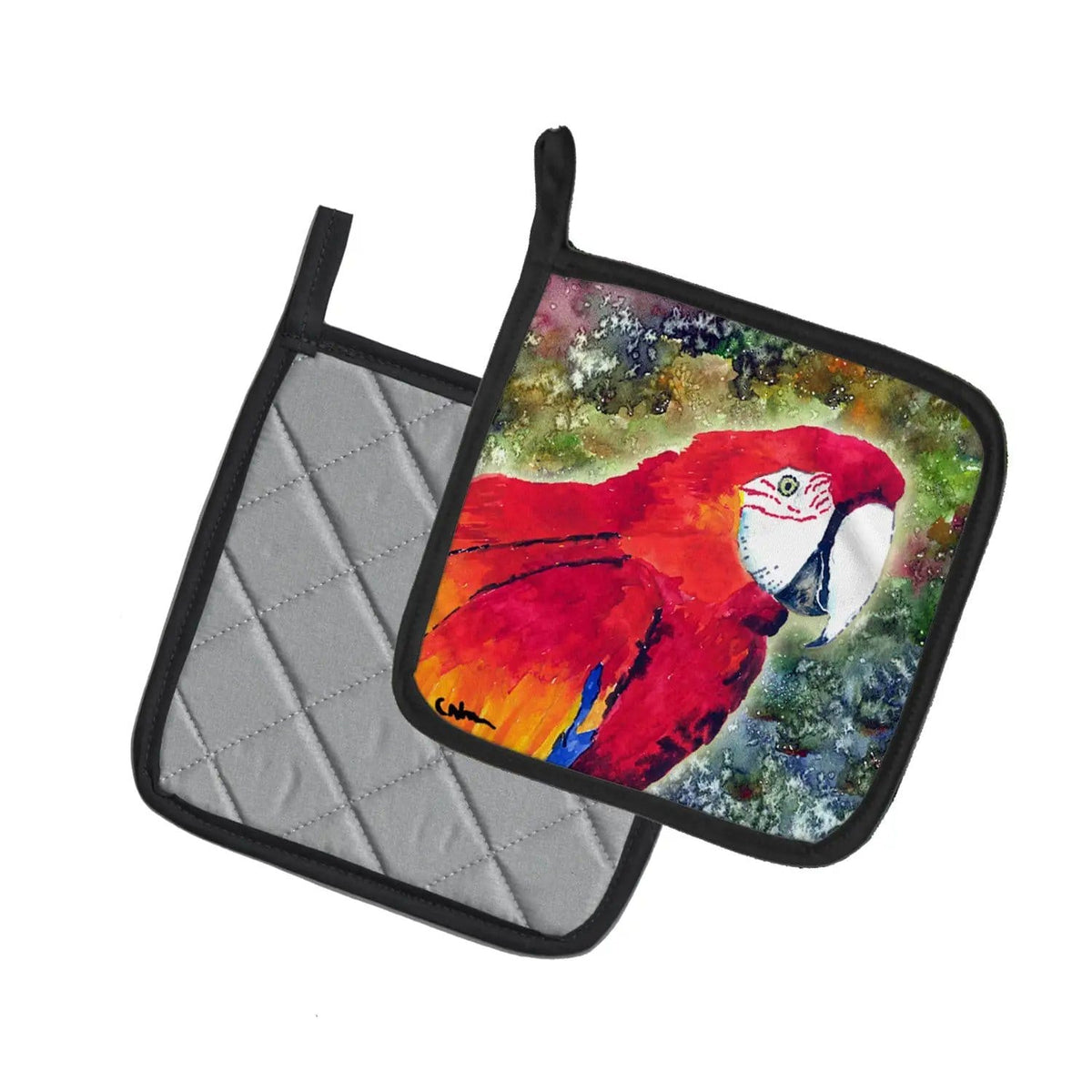 Pot Holder Set of 2 | Heat Resistant Quilted Hot Pads | 7.5 x 7.5 Inch | Parrot Parrot Head