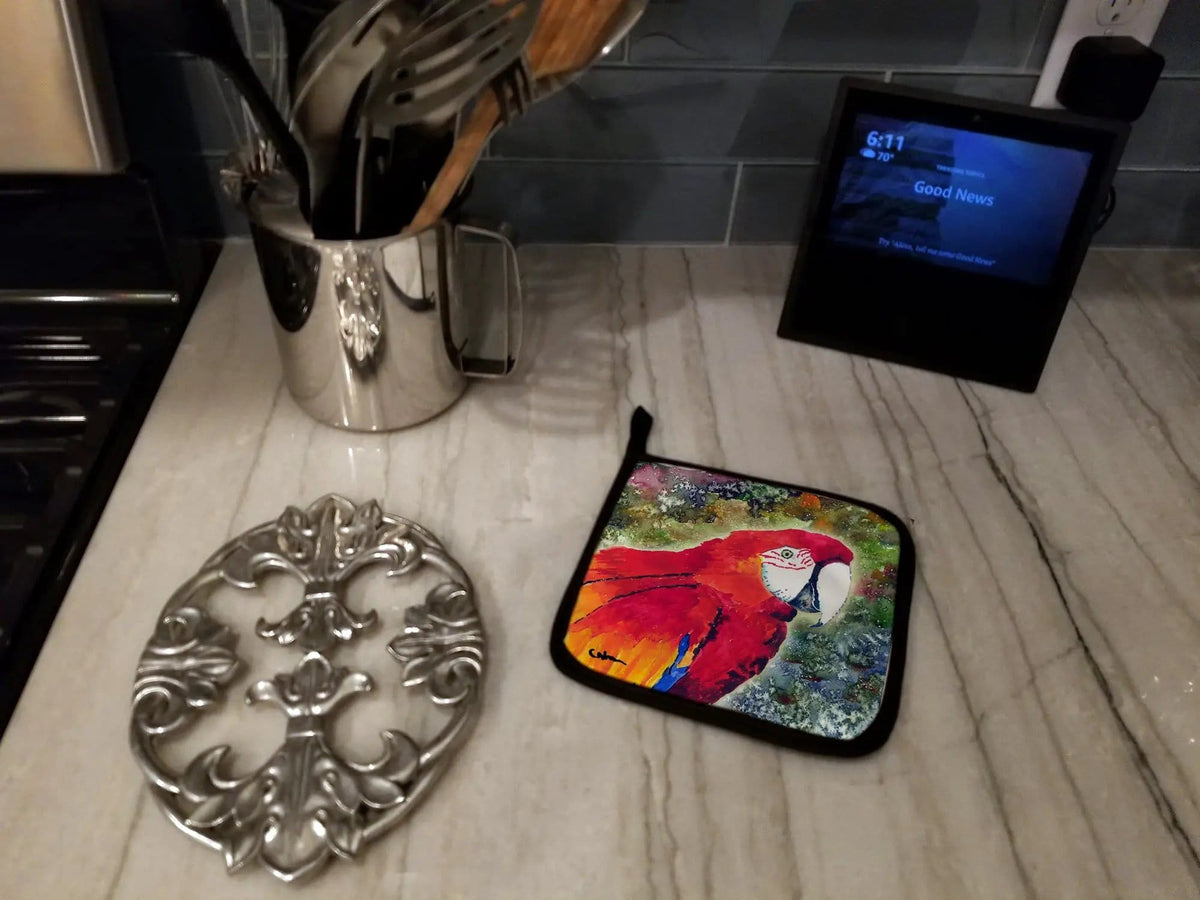 Pot Holder Set of 2 | Heat Resistant Quilted Hot Pads | 7.5 x 7.5 Inch | Parrot Parrot Head