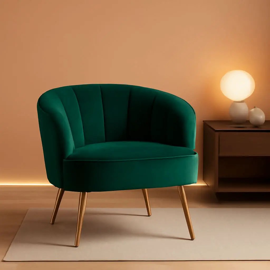 Green Velvet Accent Chair With Gold Legs For Living Room Furniture from PriceLows™