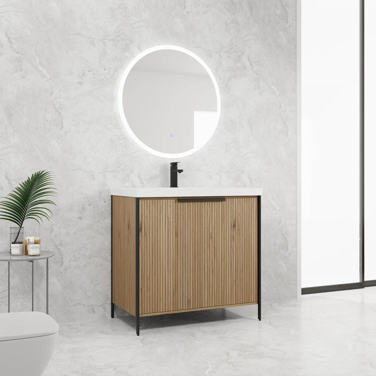 Modern Freestanding Bathroom Vanity With Resin Sink & Soft Close Cabinet Doors | 4 Pieces | Metal & Plywood | Bathroom