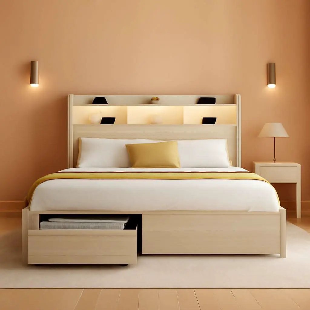 King Size Bed Frame Antique White With Bookcase Headboard from PriceLows™