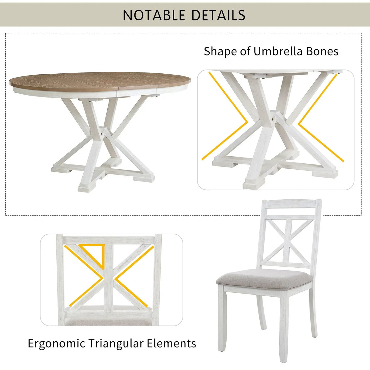 Dining Set | Extendable Round Table | 4 Upholstered Chairs | Linen