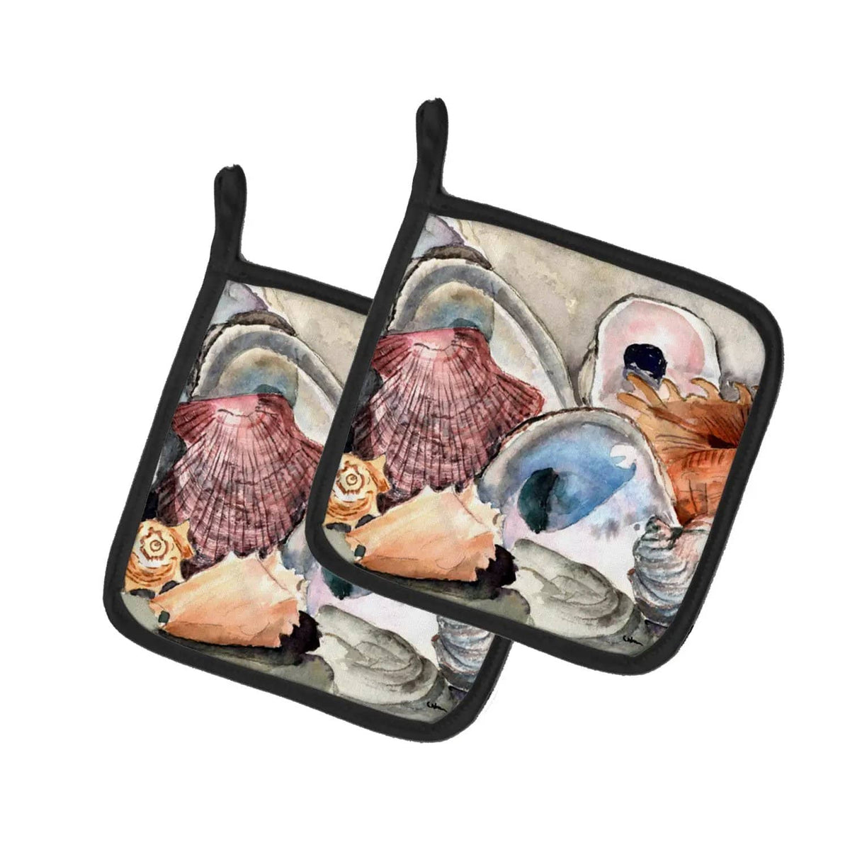Pot Holder Set of 2 | Heat Resistant Quilted Hot Pads | 7.5 x 7.5 Inch | Sea Shells