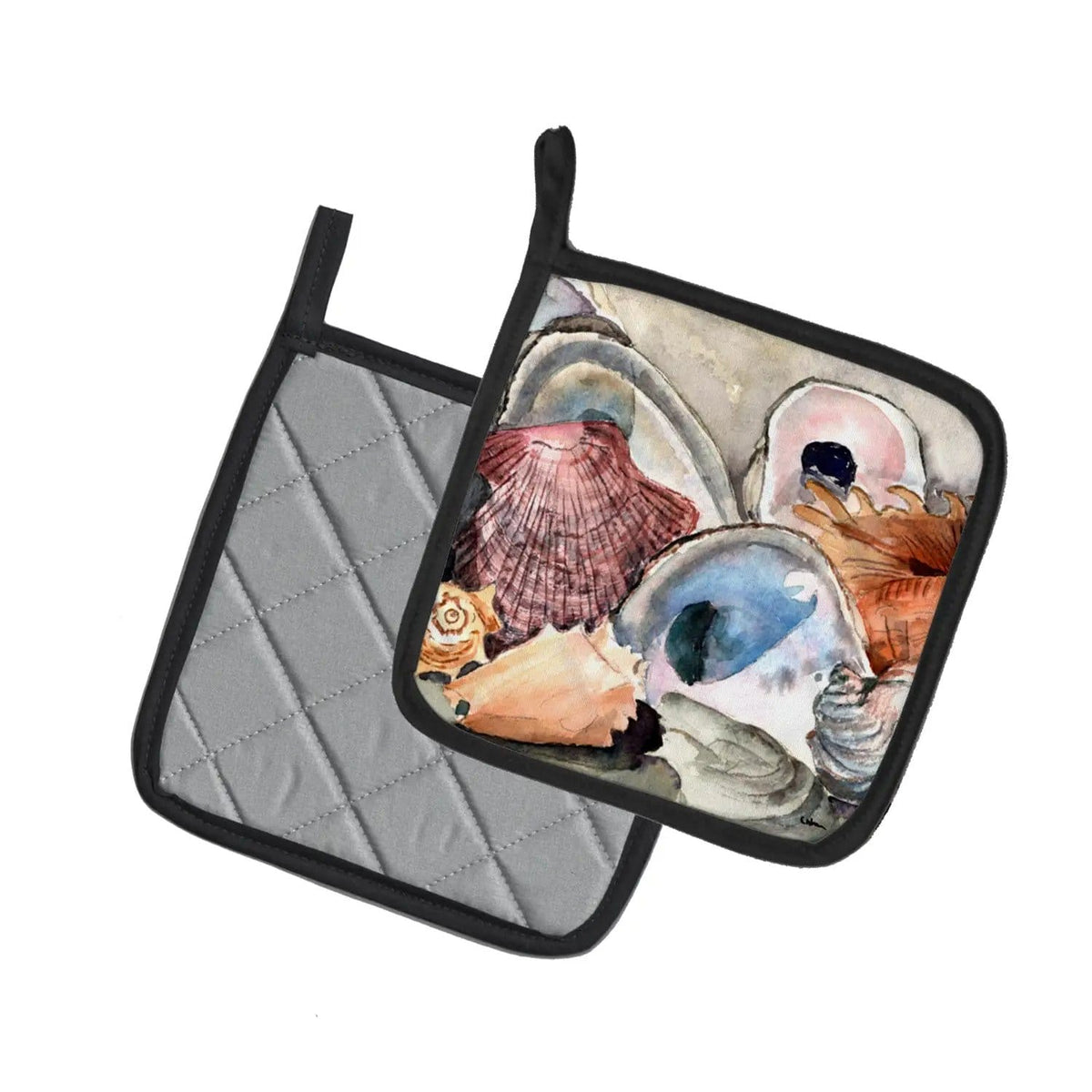 Pot Holder Set of 2 | Heat Resistant Quilted Hot Pads | 7.5 x 7.5 Inch | Sea Shells