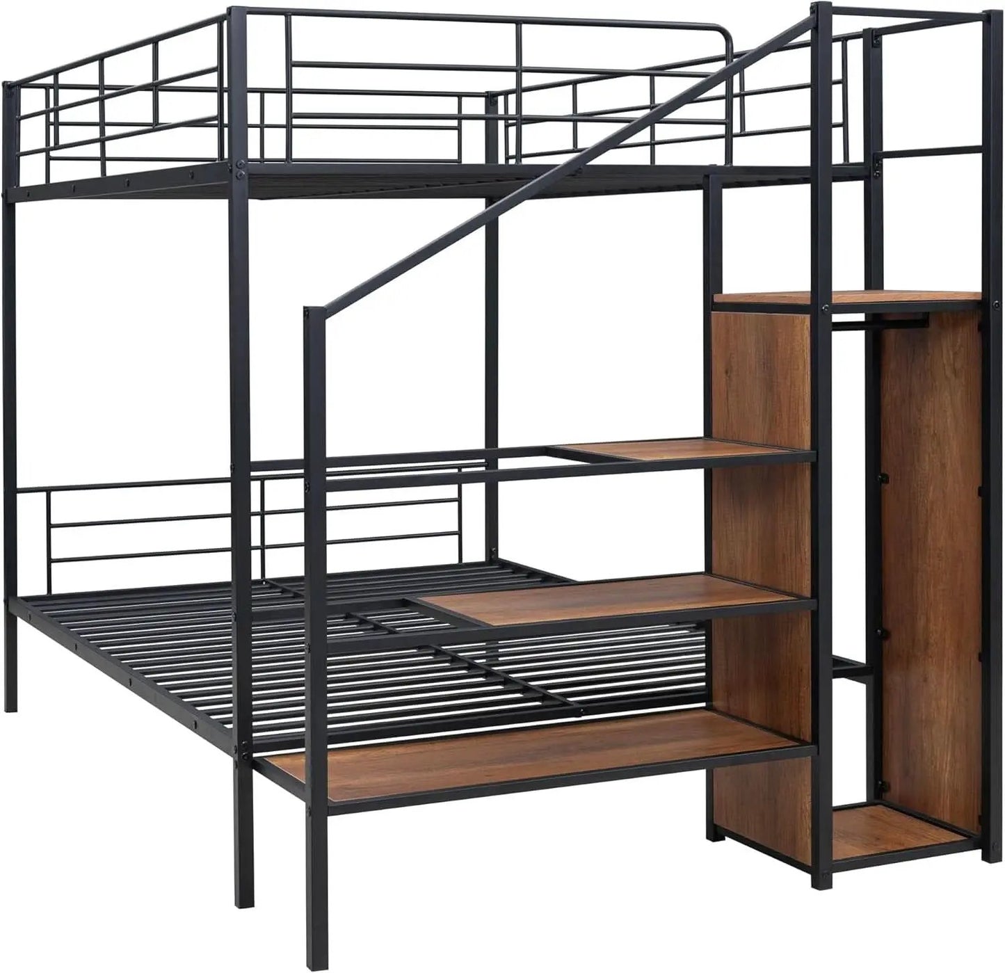 Full Over Full Metal Bunk Bed With Storage Stairs Black from PriceLows™