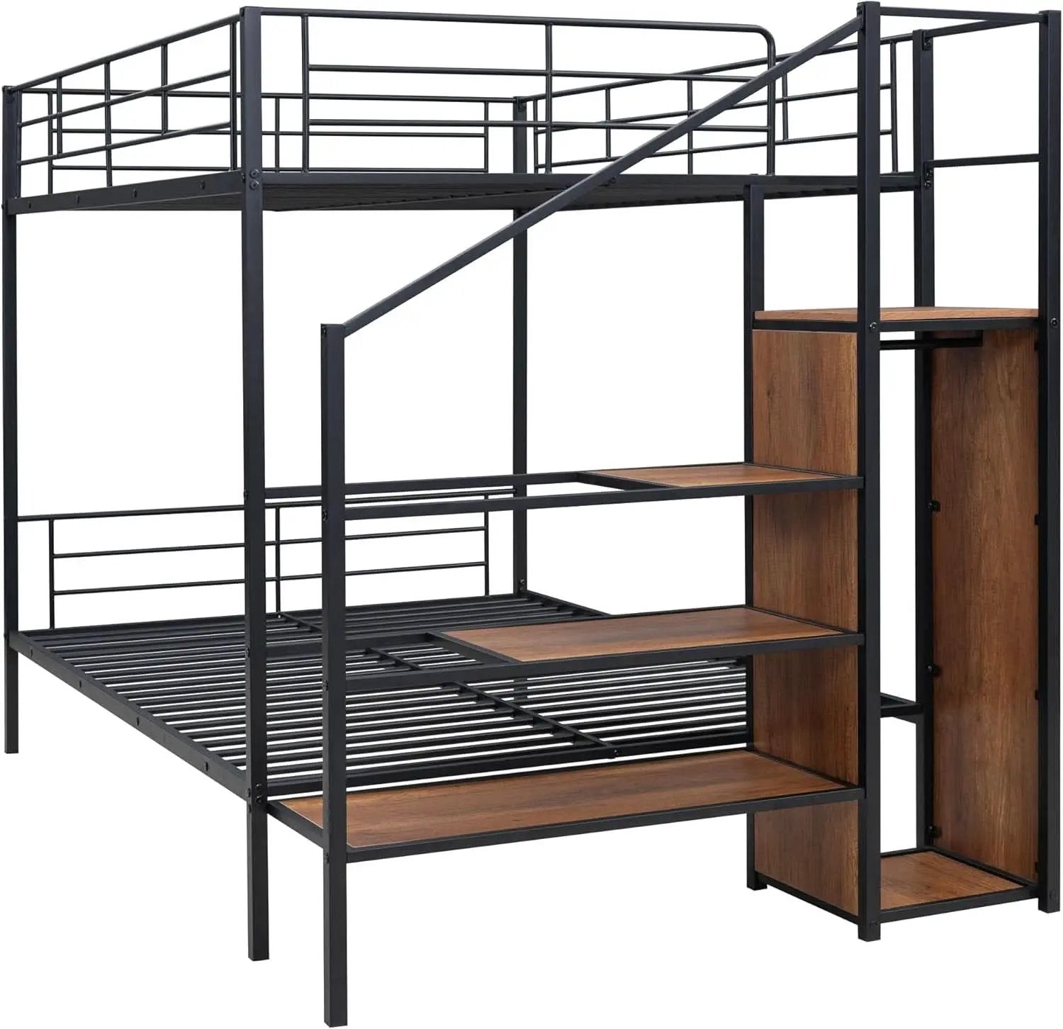 Full Over Full Metal Bunk Bed With Storage Stairs Black from PriceLows™