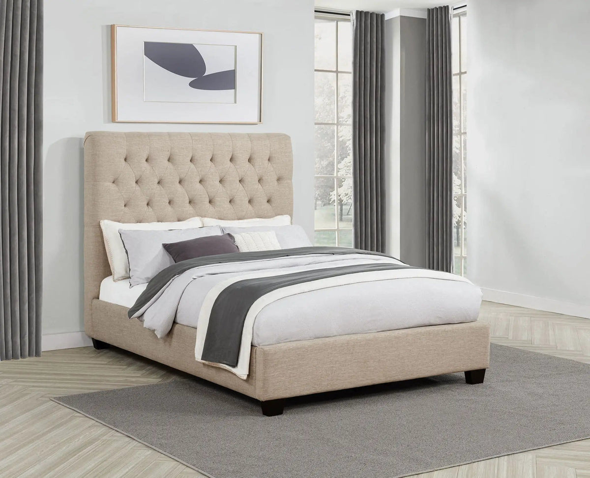 Chloe Upholstered Full Panel Bed Oatmeal | 57.75 x 84.25 x 53 in | Fabric & Plywood | Bedroom