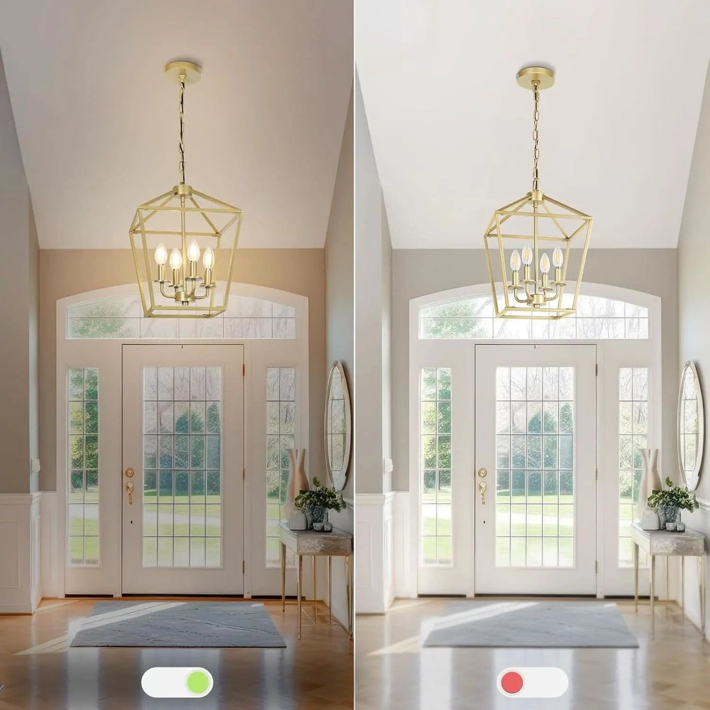 Industrial Gold Lantern Chandelier 4 Light Adjustable from PriceLows™
