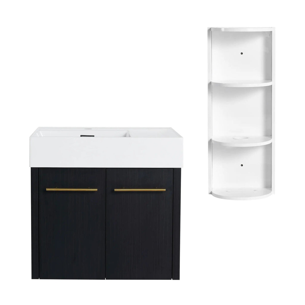 Modern Wall Mounted Bathroom Vanity With Thick Edge Resin Sink And Storage Rack | 3 Pieces | Stainless Steel & Plywood | Bathroom
