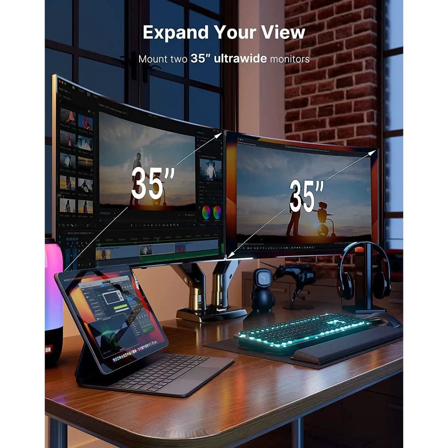 Dual Monitor Stand With USB Port Height Adjustable Arms from PriceLows™