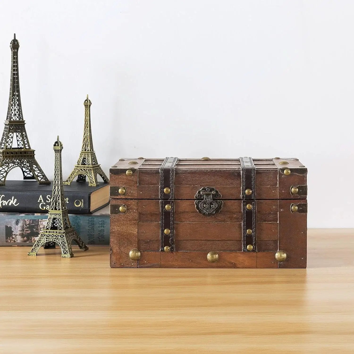 Wooden Treasure Chest 11x7x5.5 Hinged Lid Keepsakes from PriceLows™