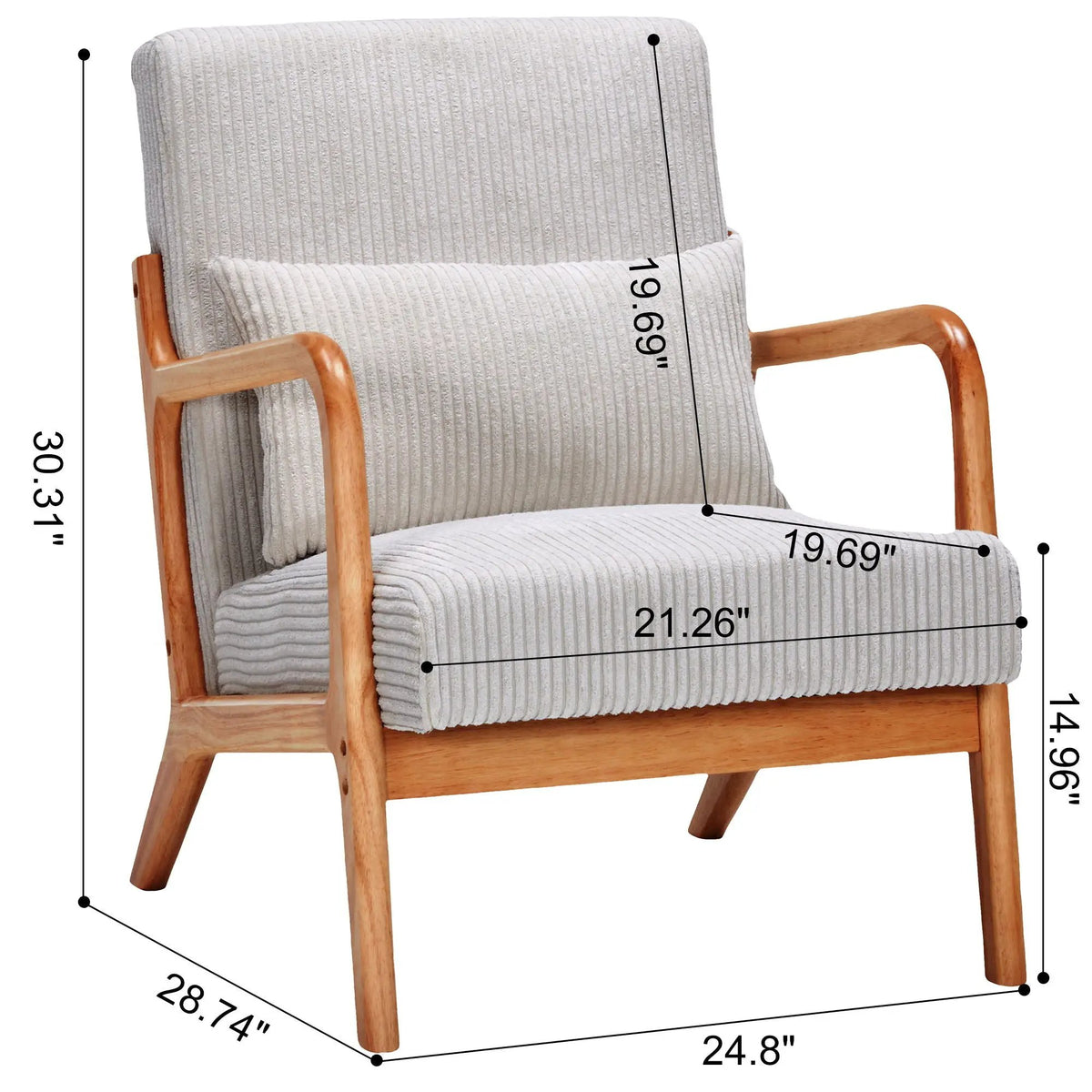Upholstered Accent Arm Chair | Rubberwood Frame | Removable Pillow | Natural Texture