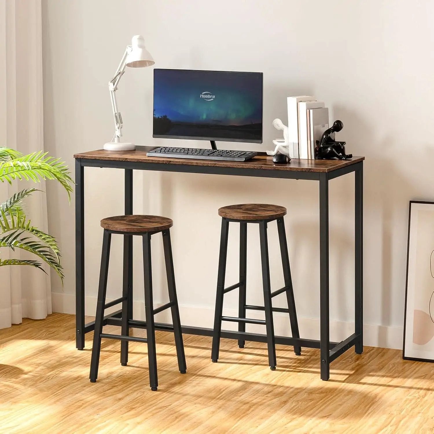 Bar Stools Set Of 2 24.8 Inch Rustic Brown Kitchen Island from PriceLows™