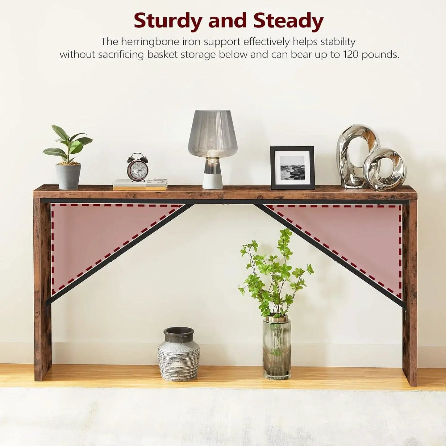 62 Inch Long Rustic Brown Console Table For Entryway from PriceLows™