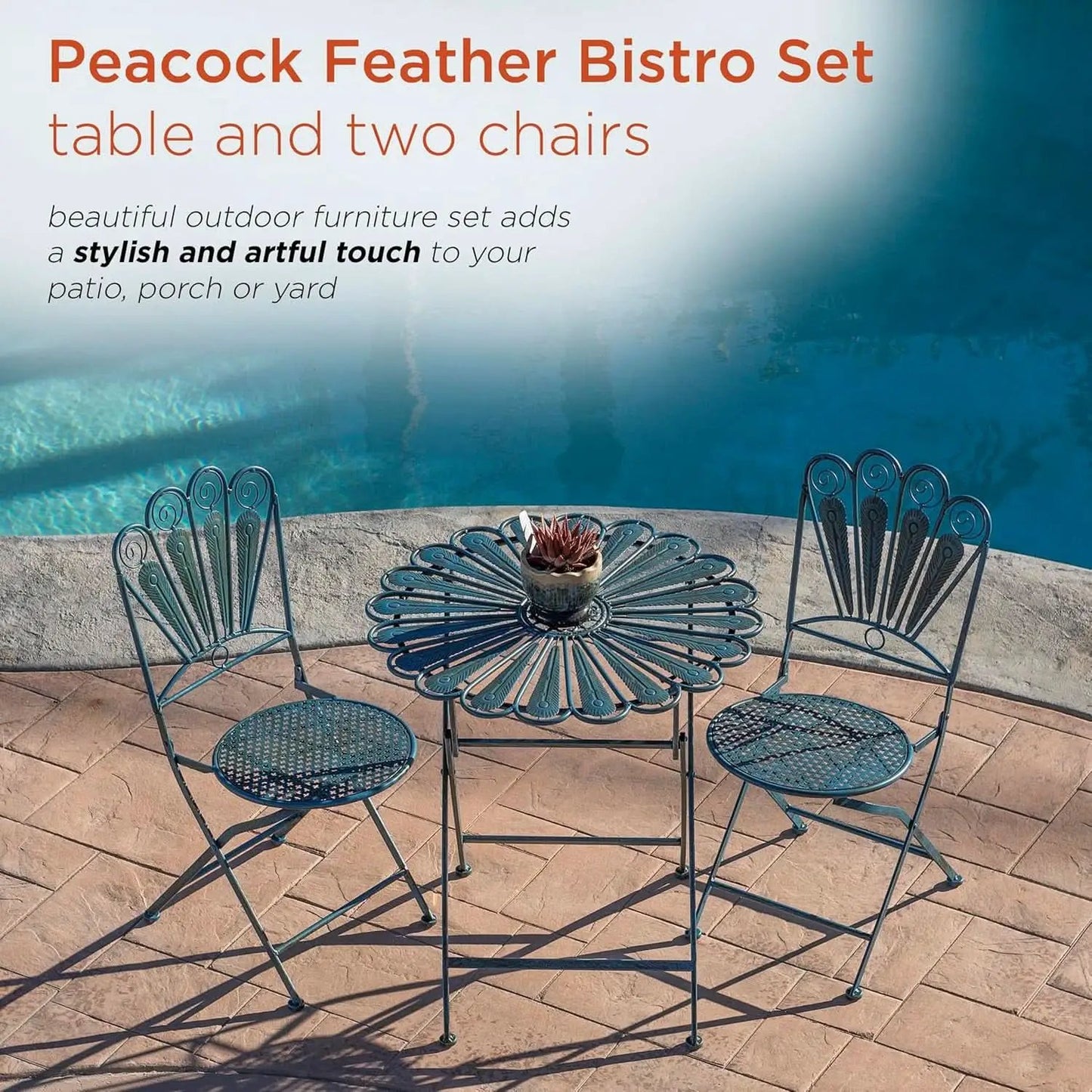 Bistro Set 3 Piece Light Blue Outdoor Patio Furniture from PriceLows™