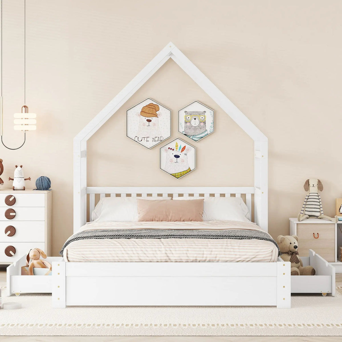 Platform Bed | Solid Pine Frame | Full Guardrail | 2 Drawers