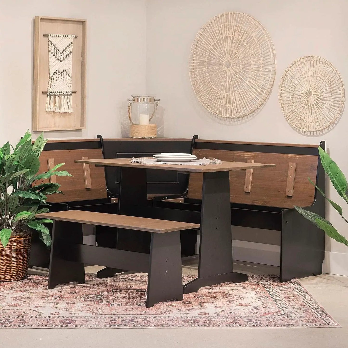 Black Pecan Five Seat Dining Set With Storage Benches from PriceLows™