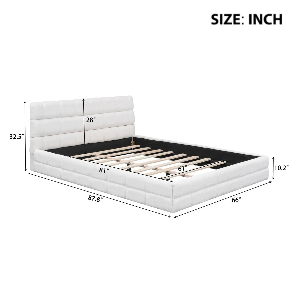 Upholstered Platform Bed With Headboard | 3 Pieces | Pine Wood & Metal | Bedroom