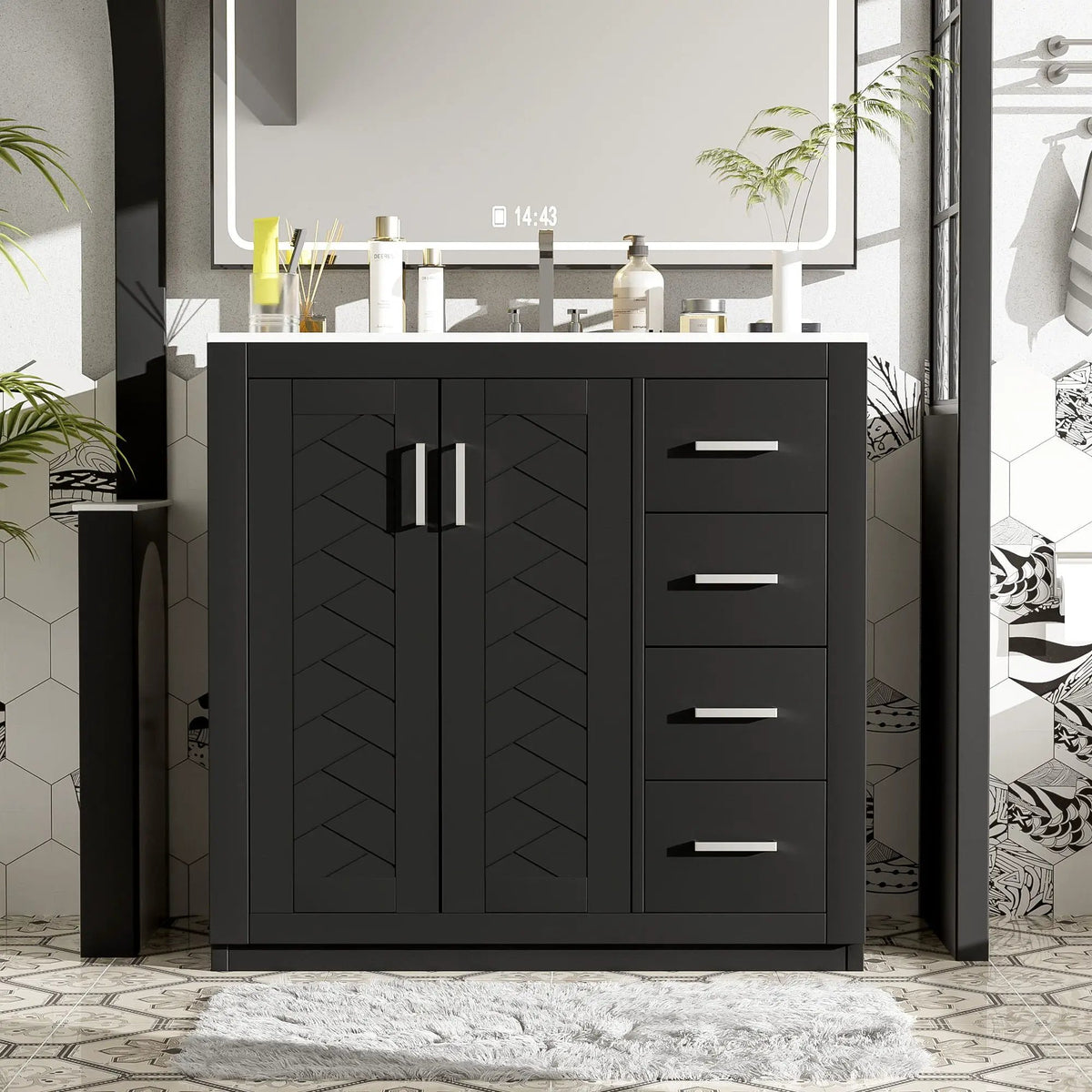 36 Inch Bathroom Vanity | Ceramic Sink Combo | 3 Drawers | Soft Closing Doors