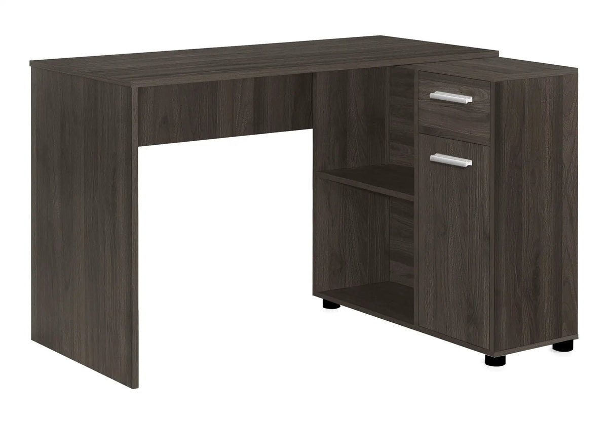 L-Shaped Industrial Desk | 46 Inch Width | Wood-Look Finish | Open And Closed Storage