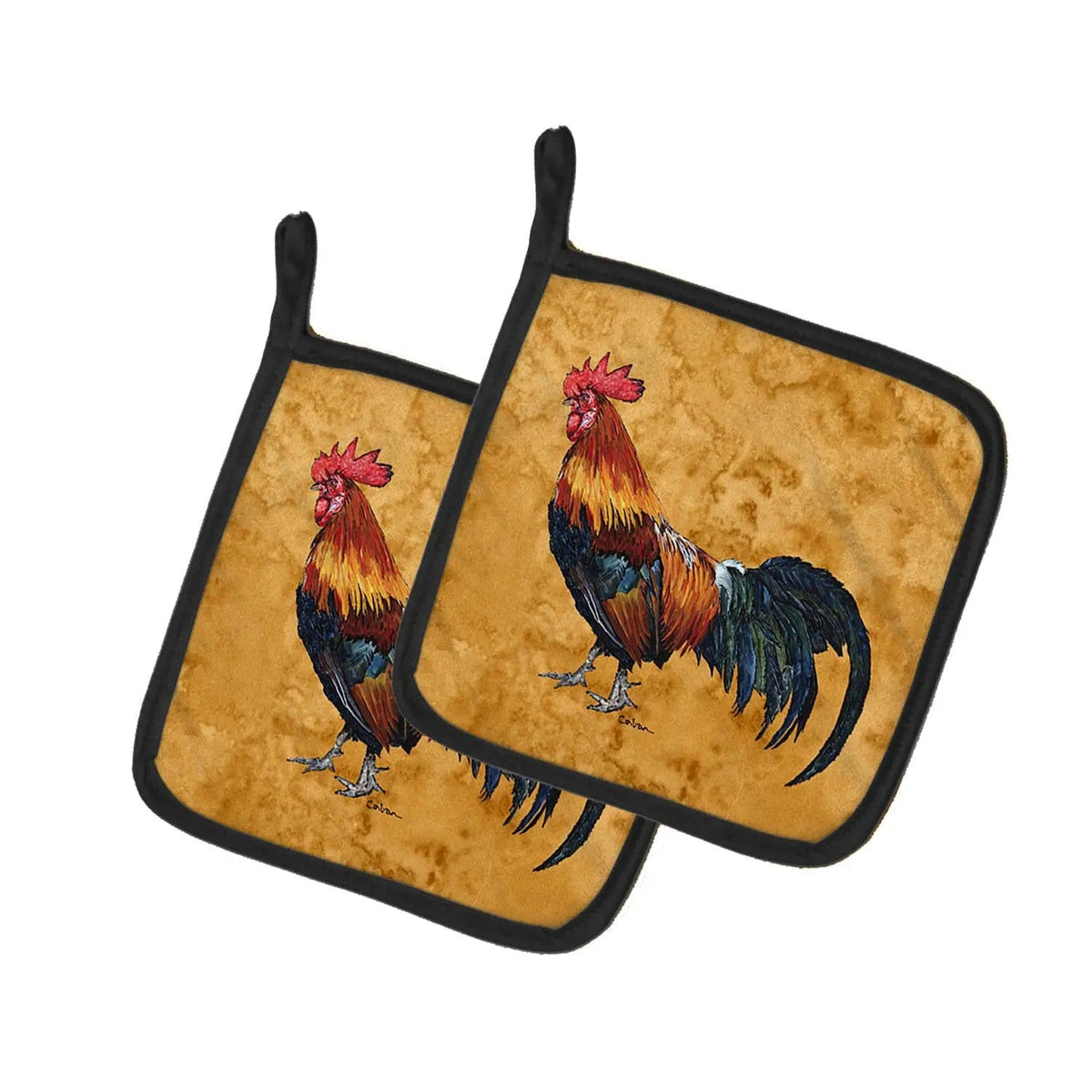 Pot Holder Set of 2 | Heat Resistant Quilted Hot Pads | 7.5 x 7.5 Inch | Rooster