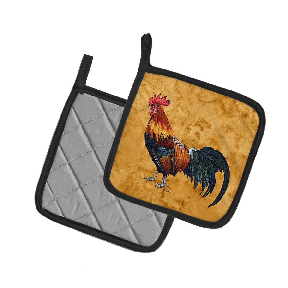 Pot Holder Set of 2 | Heat Resistant Quilted Hot Pads | 7.5 x 7.5 Inch | Rooster