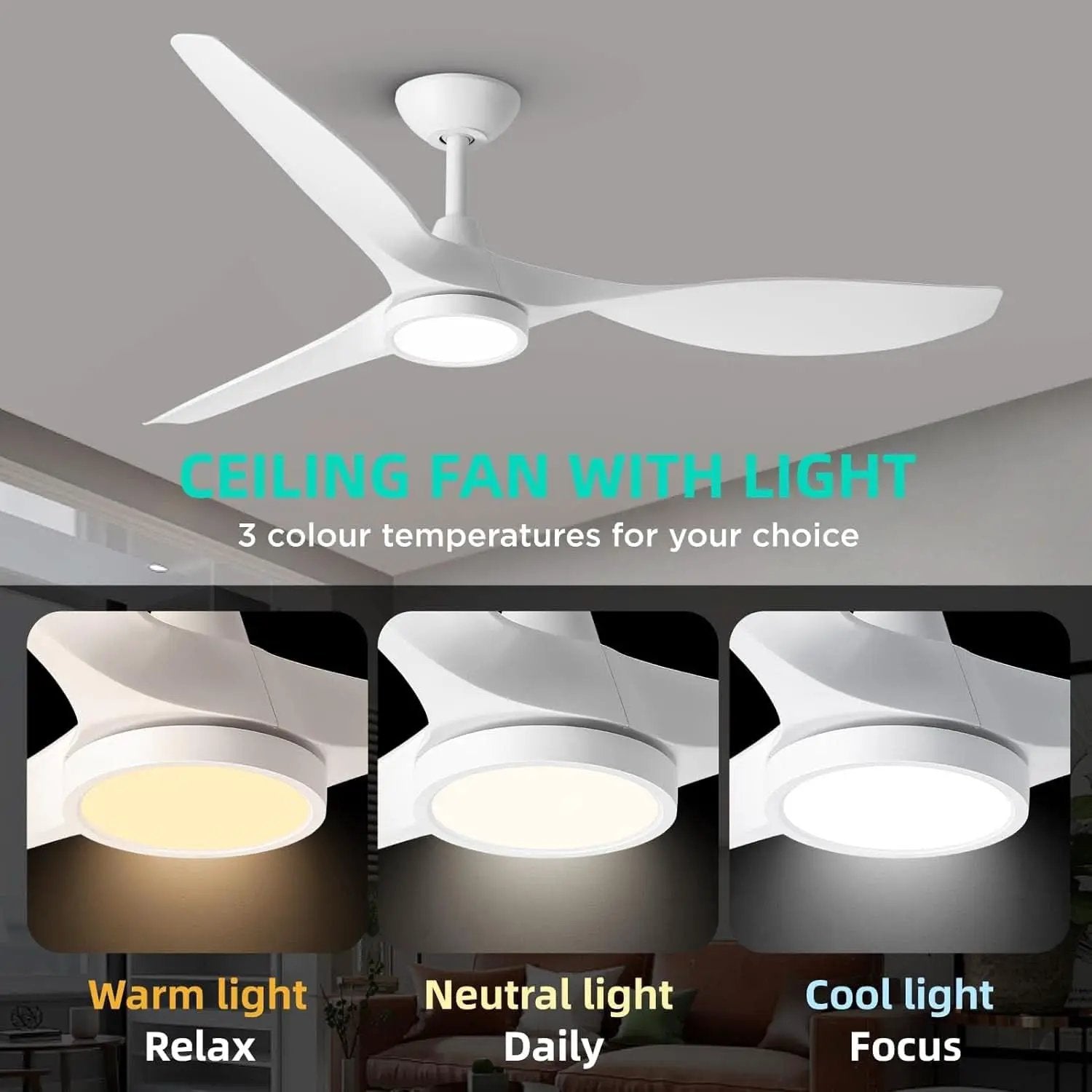 52 Inch White Energy Efficient Ceiling Fan With LED Light from PriceLows™